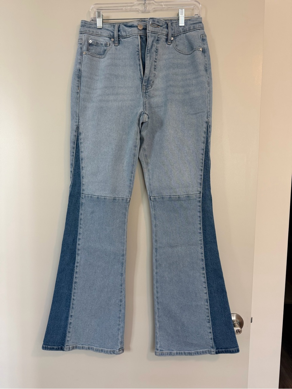 INC International Concepts Two-Tone Light and Dark Blue Flare Jeans